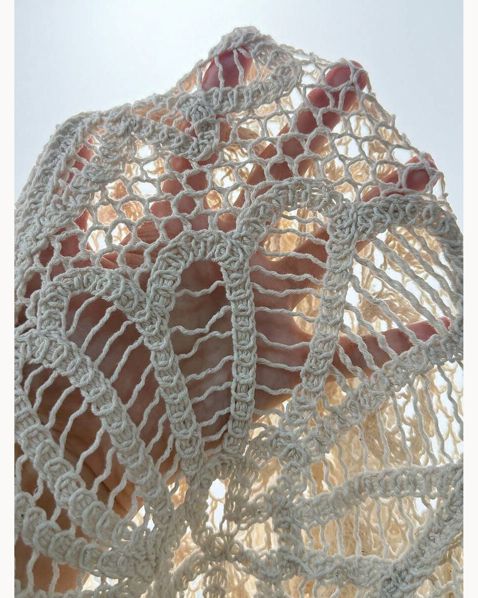 Cream Open-Knit Tie-Front Cardigan – detail view