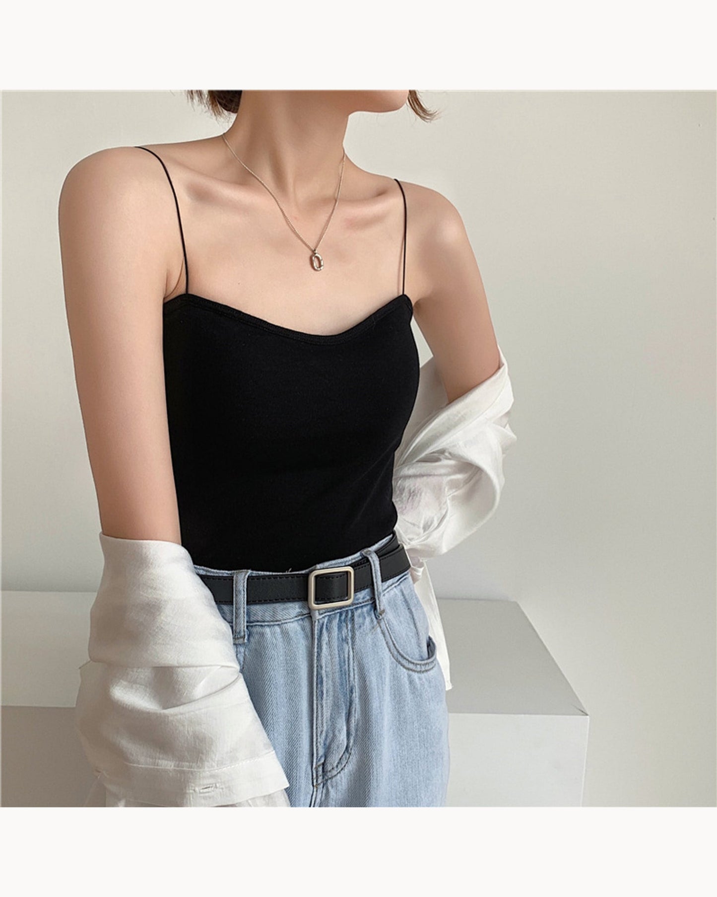 White Padded Cropped Cami – color view