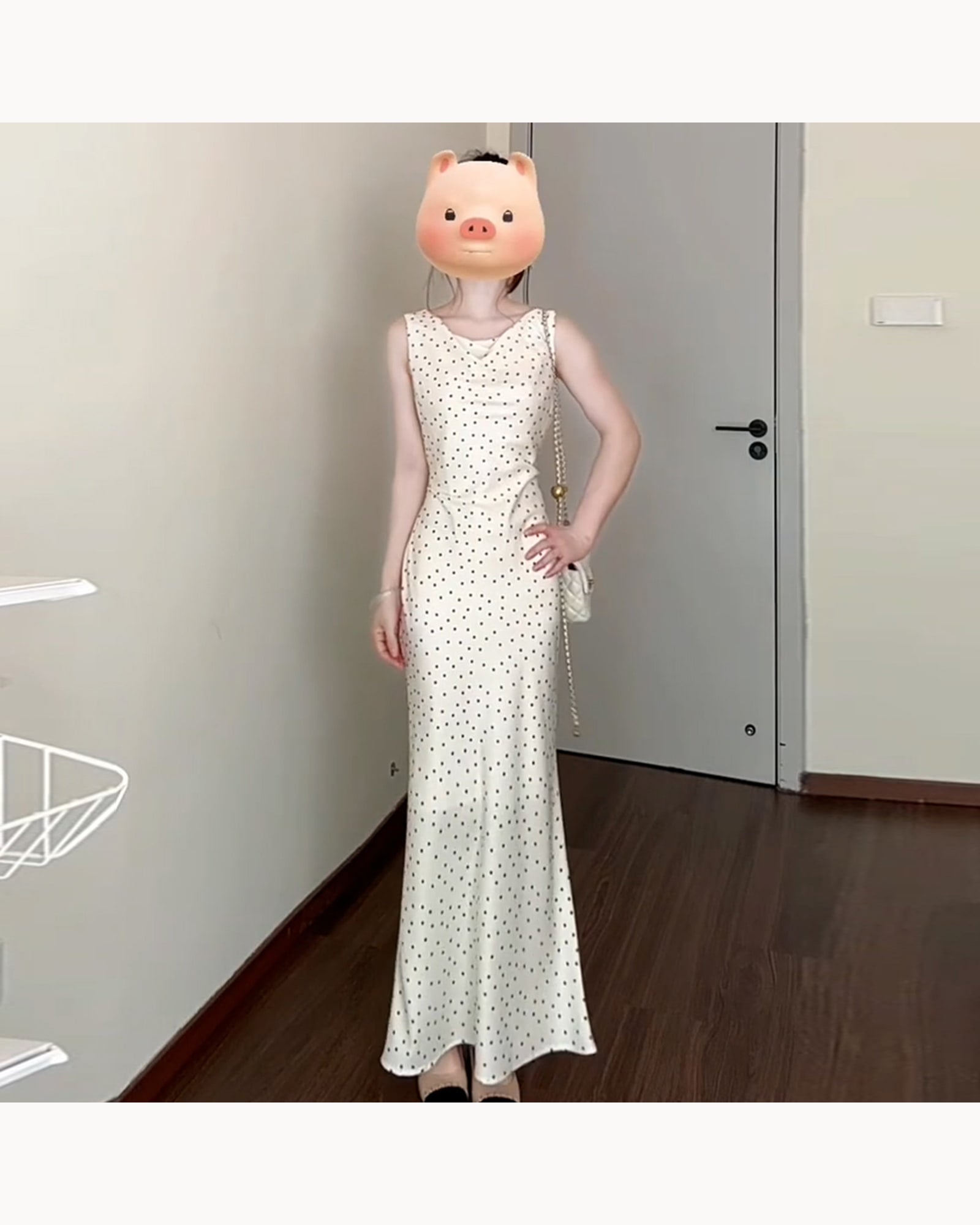 Cream Polka Dot Polka Dot Tie-Waist Midi Dress – alternate view 1