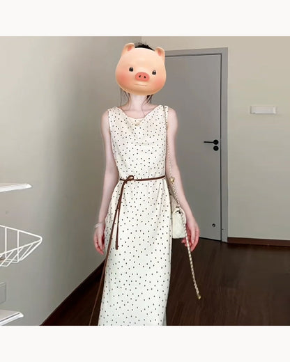 Cream Polka Dot Polka Dot Tie-Waist Midi Dress – alternate view 3