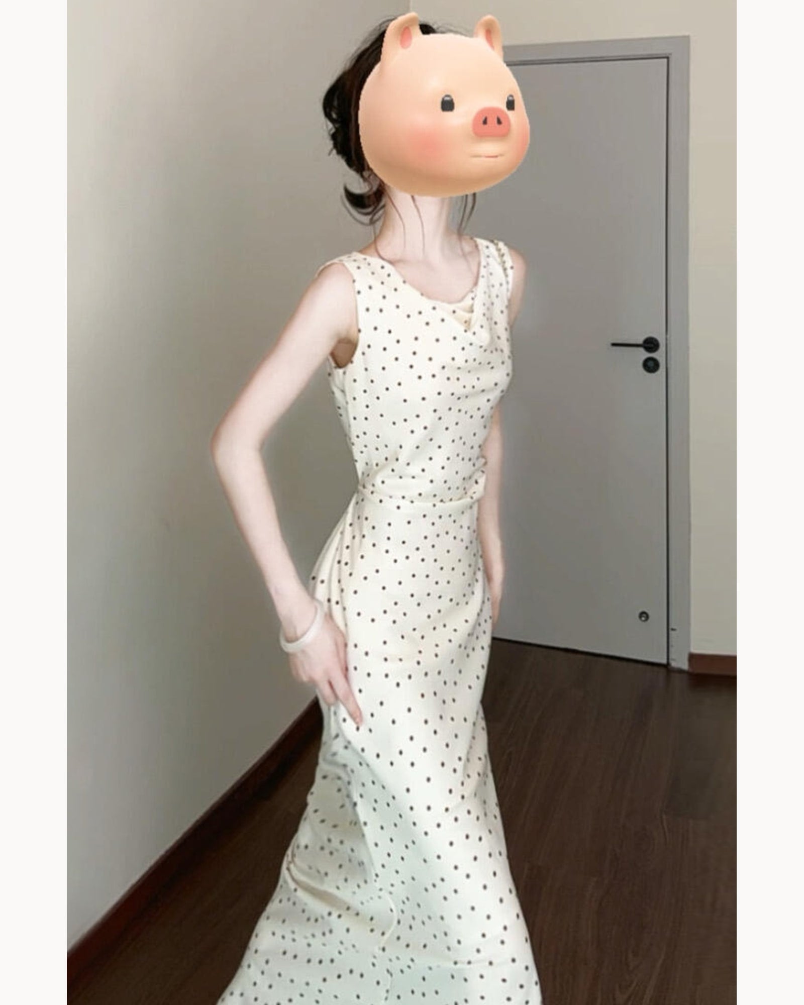 Cream Polka Dot Polka Dot Tie-Waist Midi Dress – alternate view 5