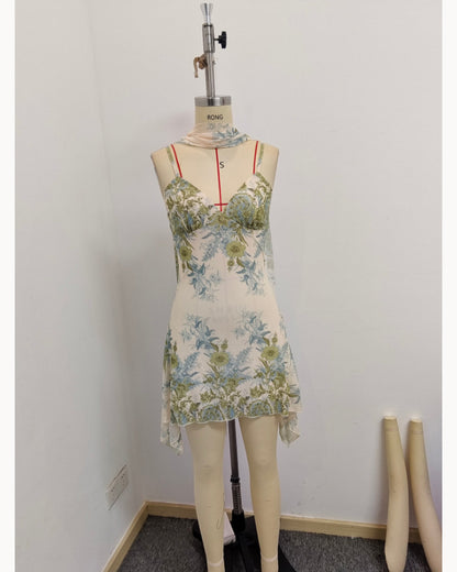 Print Printed Tie-Strap Mini Dress – detail view