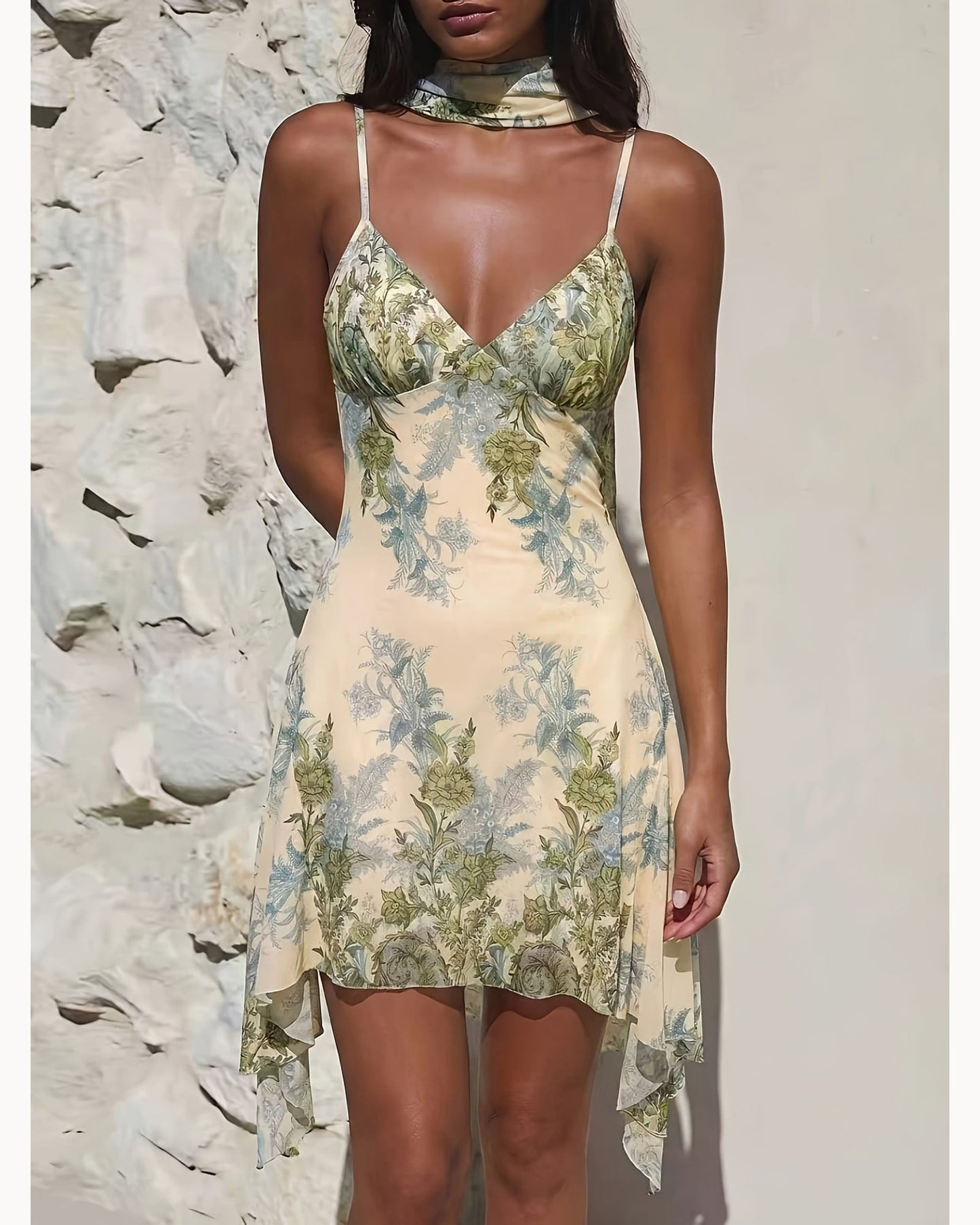 Print Printed Tie-Strap Mini Dress – main view