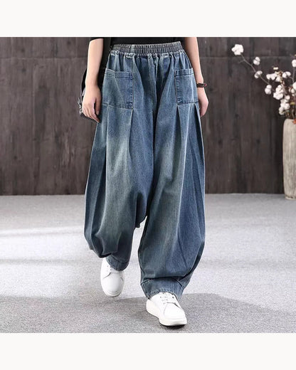 Blue Relaxed Barrel-Leg Jeans – main view