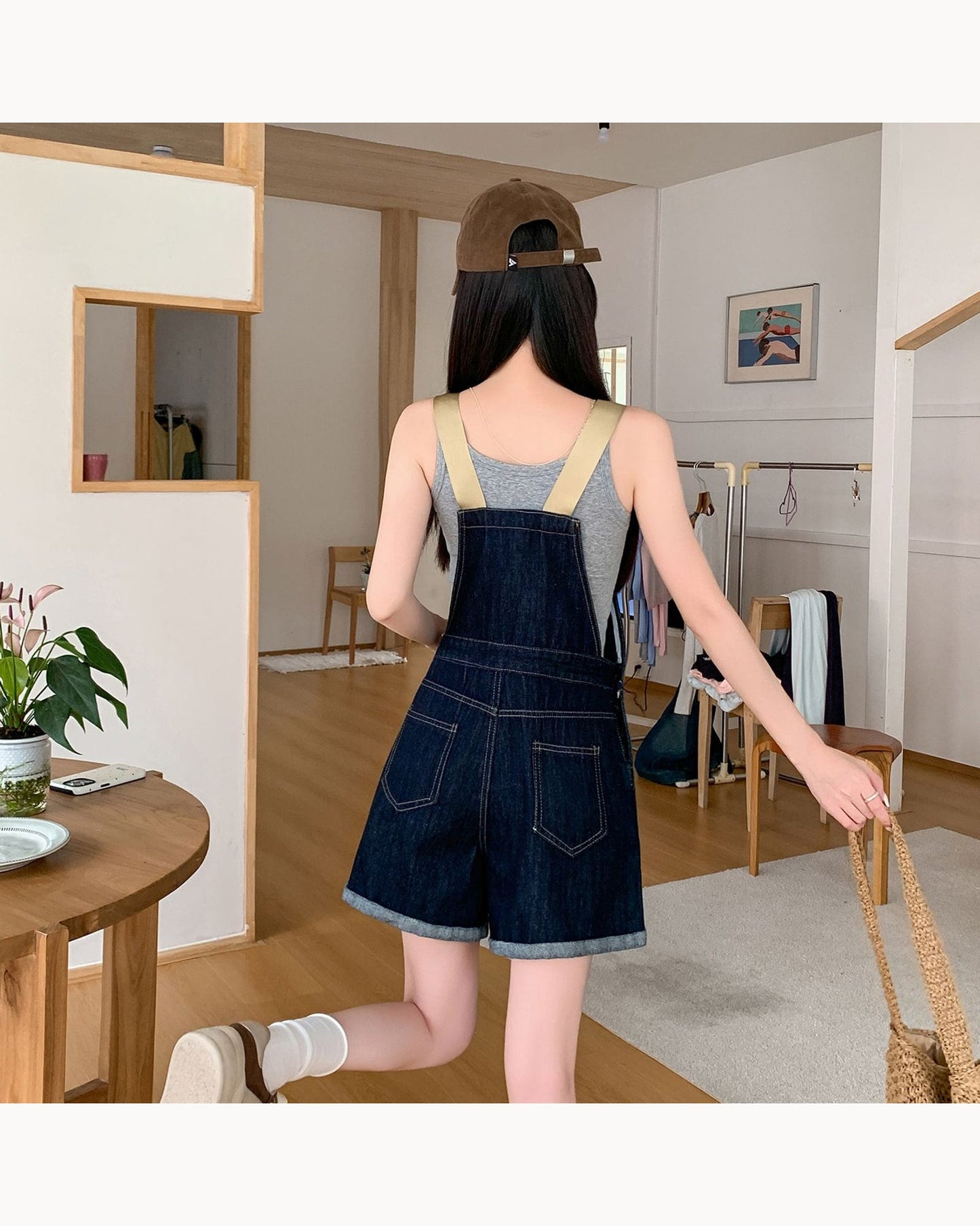 Dark Blue Relaxed Denim Overall Romper – alternate view 1