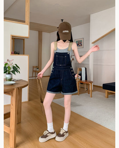 Dark Blue Relaxed Denim Overall Romper – detail view