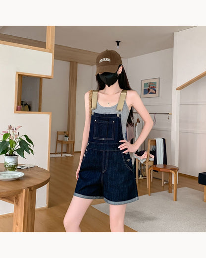 Dark Blue Relaxed Denim Overall Romper – detail view