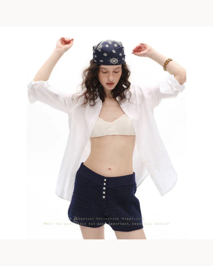 White Relaxed Long-Sleeve Button-Up Shirt – alternate view 3