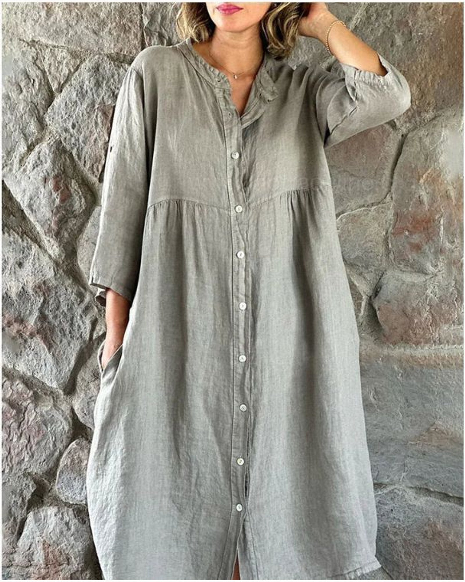 White Relaxed Short-Sleeve Shirt Dress – alternate view 3
