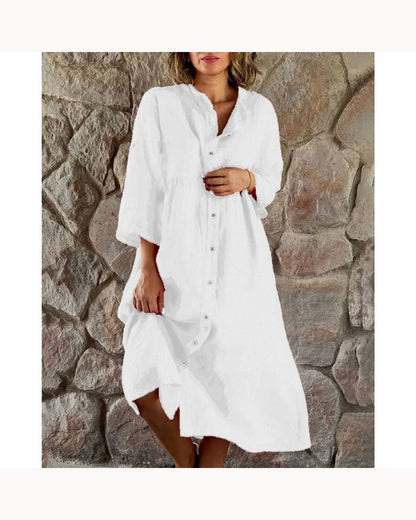 White Relaxed Short-Sleeve Shirt Dress – color view
