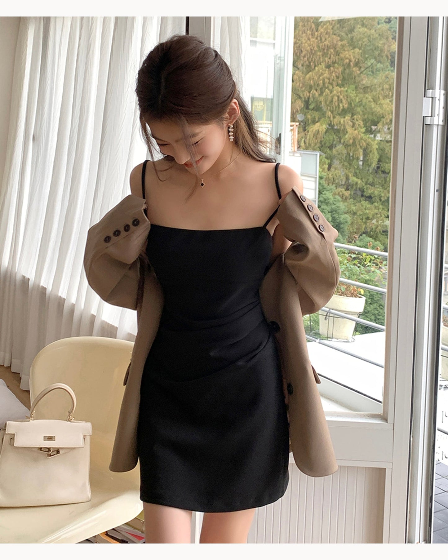 Black Ruched Cami Mini Dress – alternate view 3