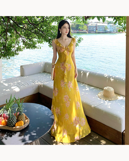 Floral Print Ruffle Floral Resort Maxi Dress – main view
