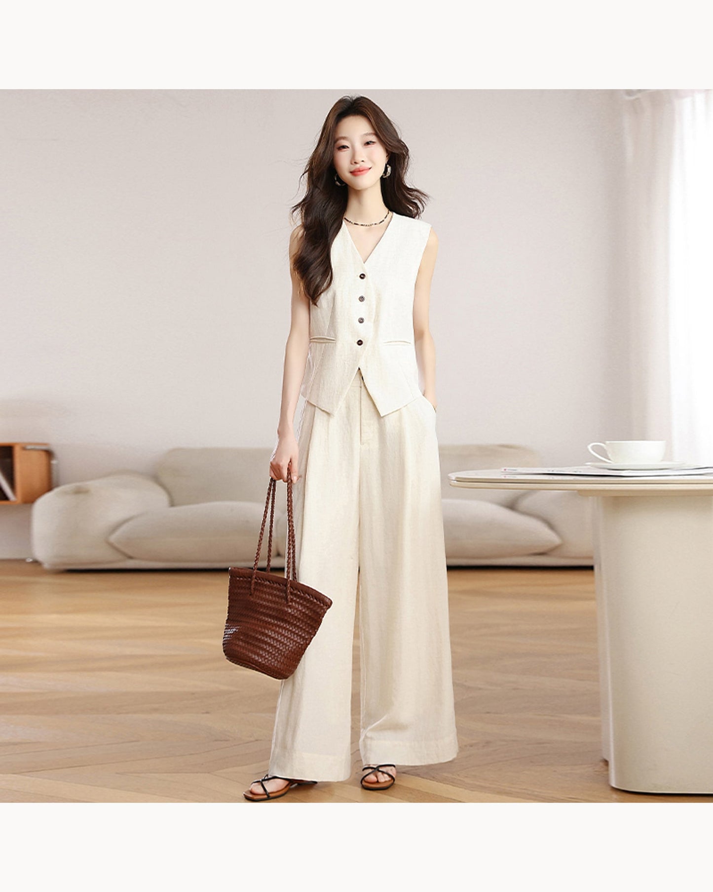 Ivory Set Tailored Vest & Wide-Leg Pant Set – alternate view 1