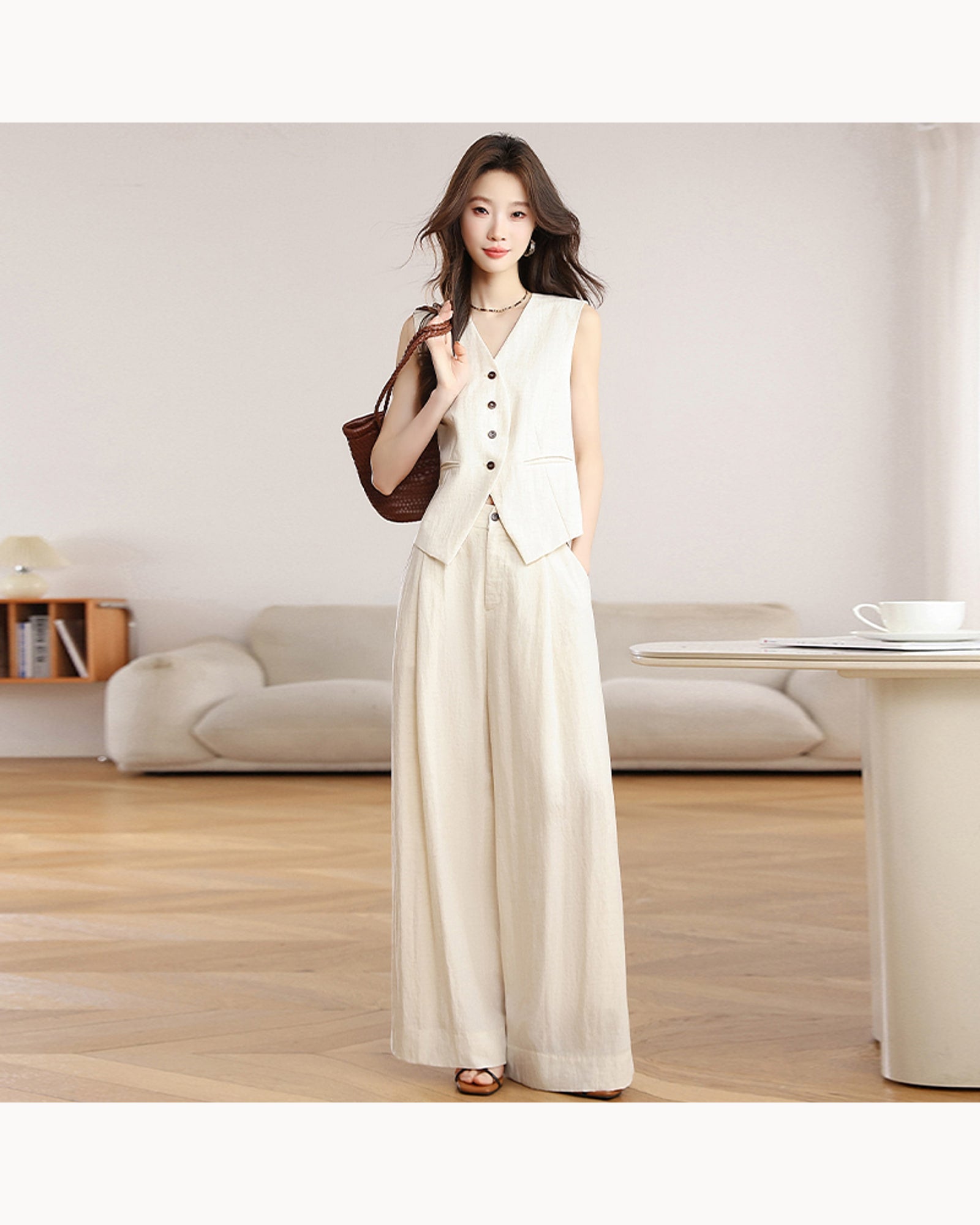 Ivory Set Tailored Vest & Wide-Leg Pant Set – alternate view 3