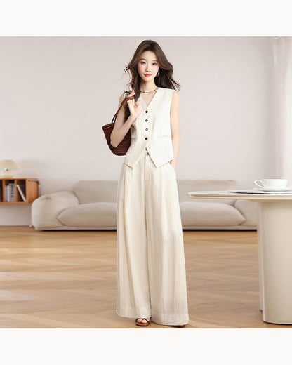 Ivory Set Tailored Vest & Wide-Leg Pant Set – alternate view 3