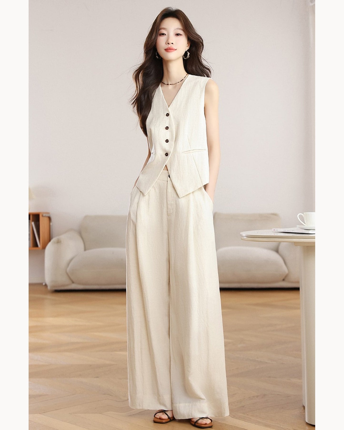 Ivory Set Tailored Vest & Wide-Leg Pant Set – alternate view 4