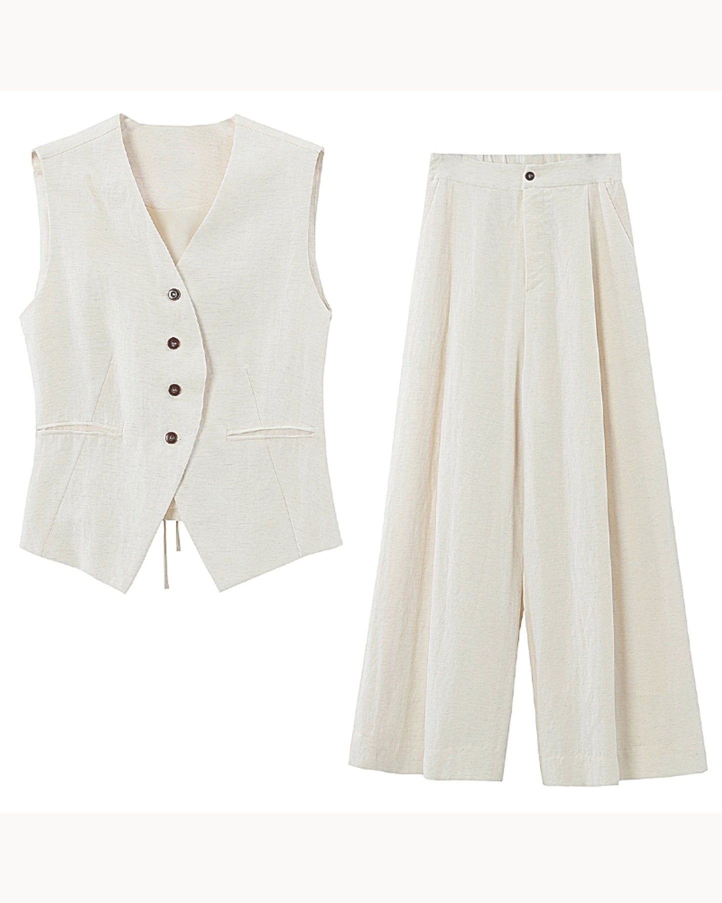 Ivory Set Tailored Vest & Wide-Leg Pant Set – color view