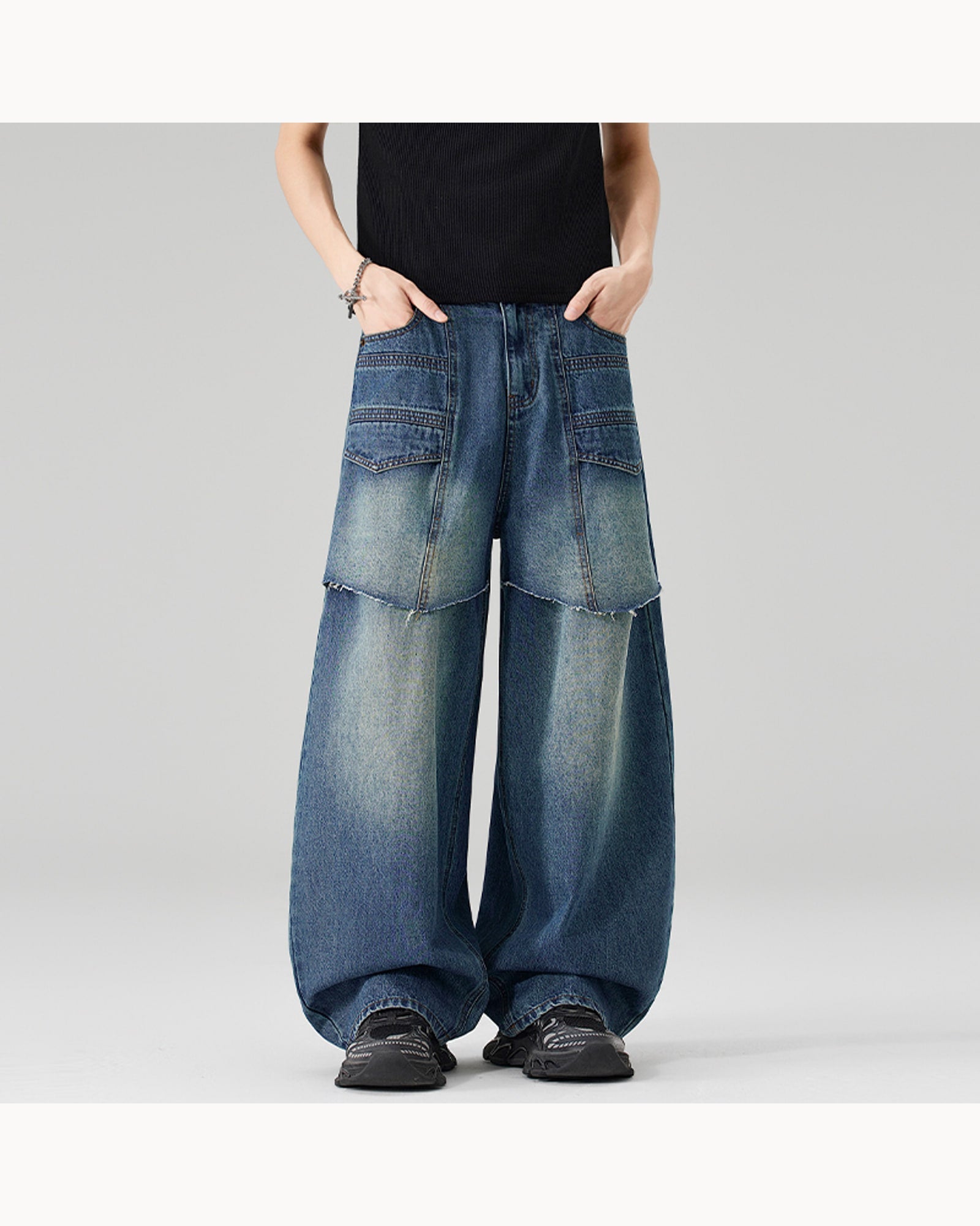 Blue Washed Wide-Leg Barrel Jeans – alternate view 1