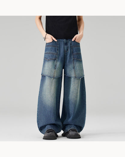 Blue Washed Wide-Leg Barrel Jeans – alternate view 1