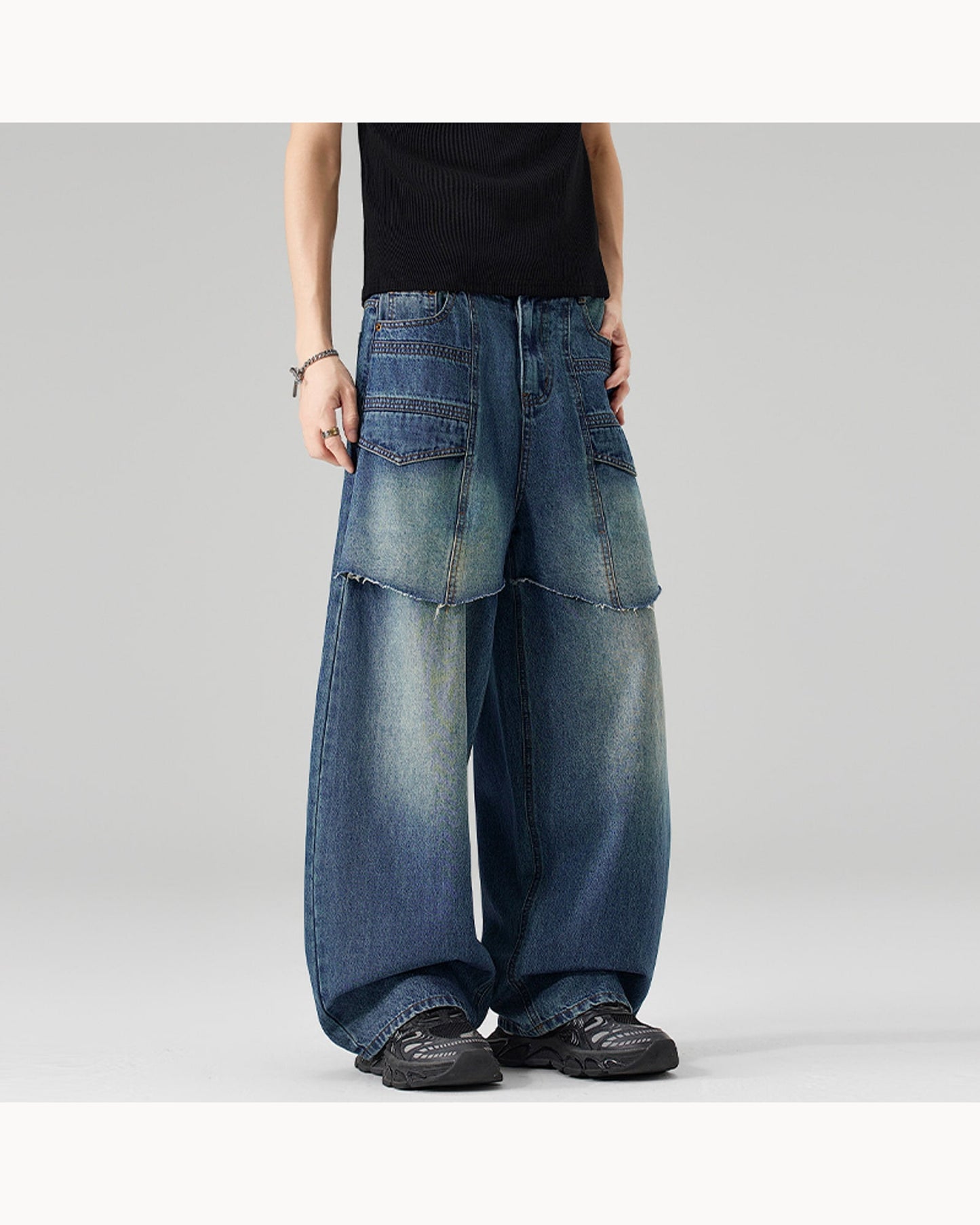 Blue Washed Wide-Leg Barrel Jeans – alternate view 2