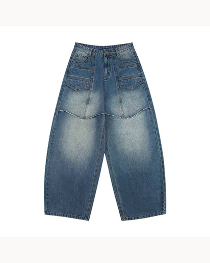Blue Washed Wide-Leg Barrel Jeans – alternate view 3