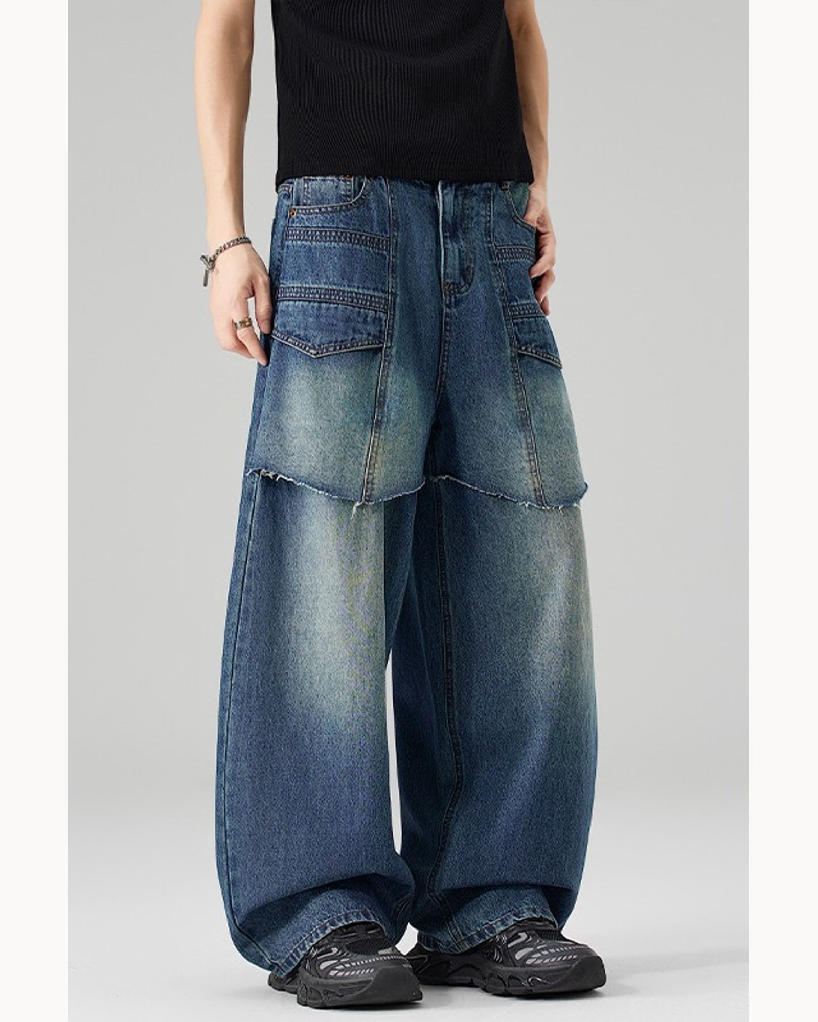 Blue Washed Wide-Leg Barrel Jeans – alternate view 4