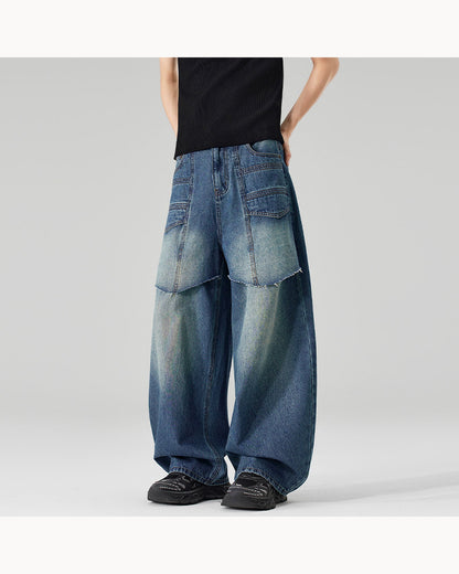 Blue Washed Wide-Leg Barrel Jeans – main view
