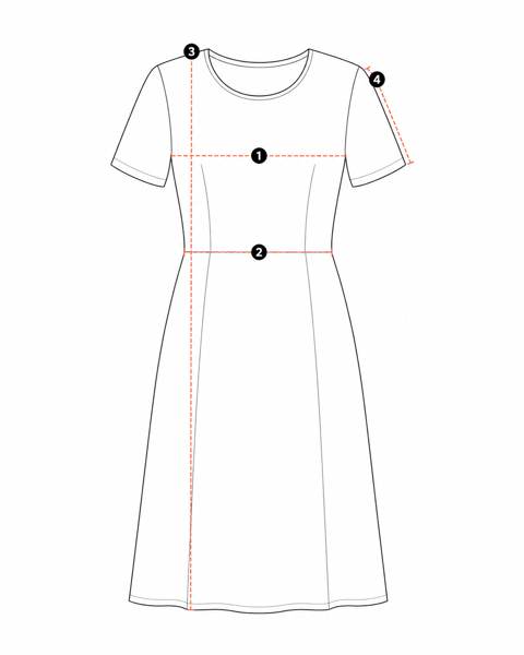 Garment measurement diagram with numbered measurement positions. The matching legend follows.
