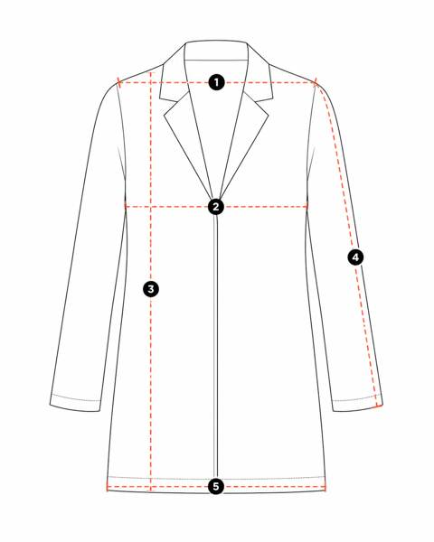 Garment measurement diagram with numbered measurement positions. The matching legend follows.