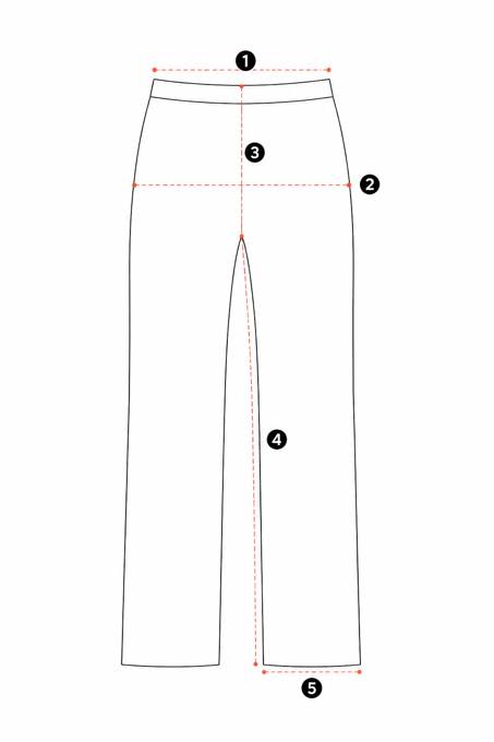 Garment measurement diagram with numbered measurement positions. The matching legend follows.